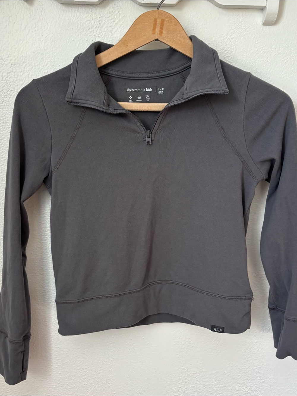 Abercrombie Kids Girls 7/8 Fleece Quarter Zip Athletic Pullover Gray